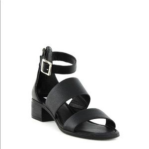 Steve Madden Black Leather Daly Sandals Chunky Strap Buckle Block Heel size 7